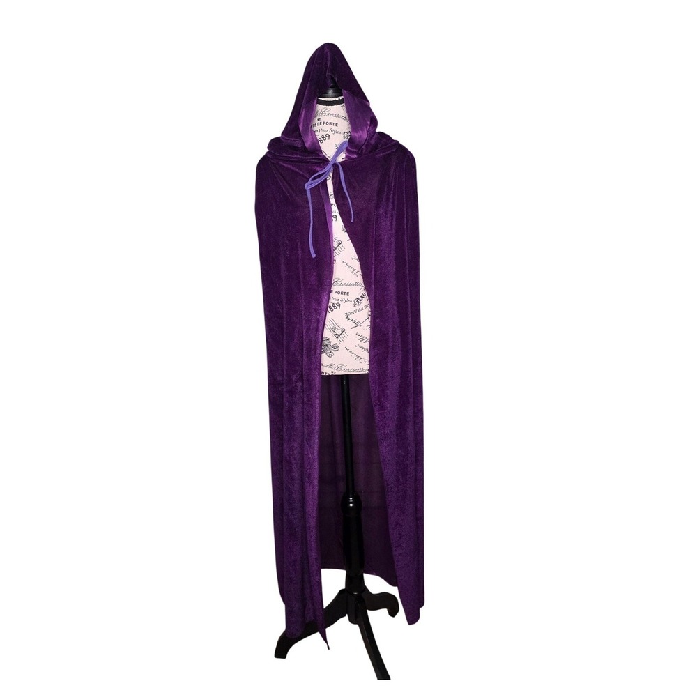 Deep Purple Velvet Hooded Cloak Cape Whimsigoth Witch Cosplay Ren Faire 120cm